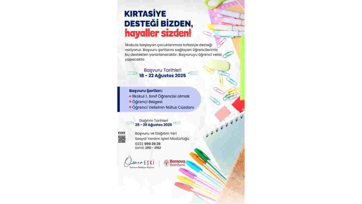 Belediyeden ilkokula yeni başlayan öğrencilere kırtasiye desteği: Başvurular 22 Ağustos'ta sona erecek