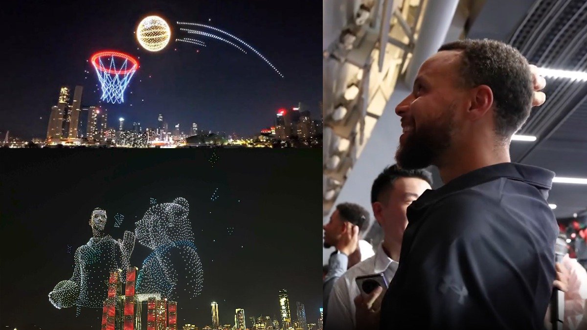 NBA yıldızı Stephen Curry'ye Çin'de unutulmaz karşılama: 5 bin dron gökyüzünde görsel şölen oluşturdu