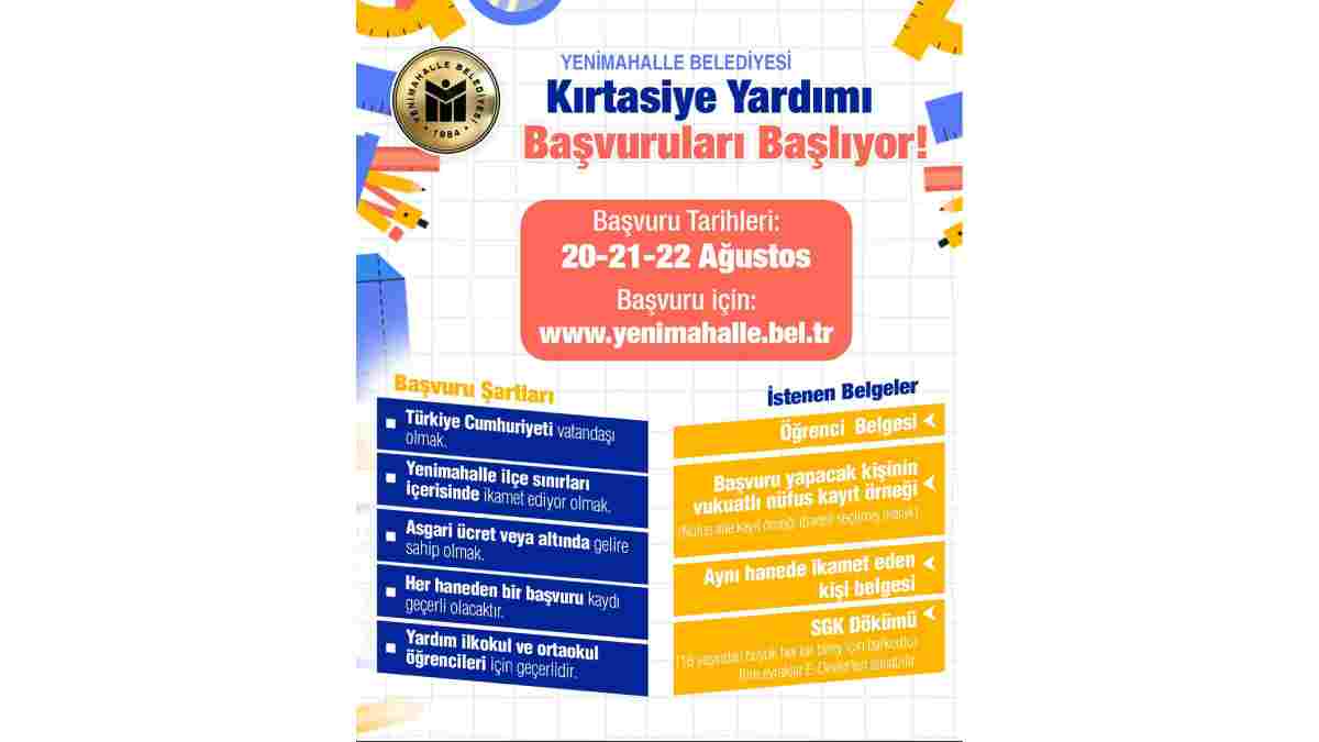 Belediyeden eğitime tam destek: Dar gelirli ailelerin çocuklarına yönelik kırtasiye yardımı başvuruları başladı