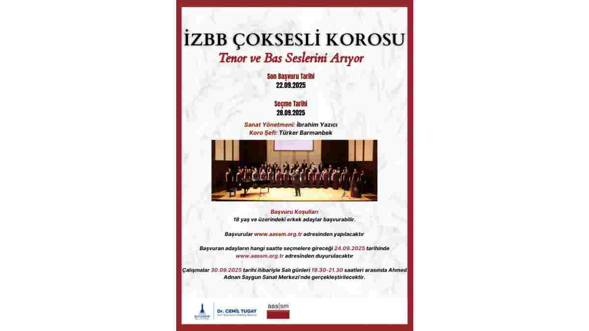 İzmir Büyükşehir Belediyesinden korist, tenor ve bas korist alımı