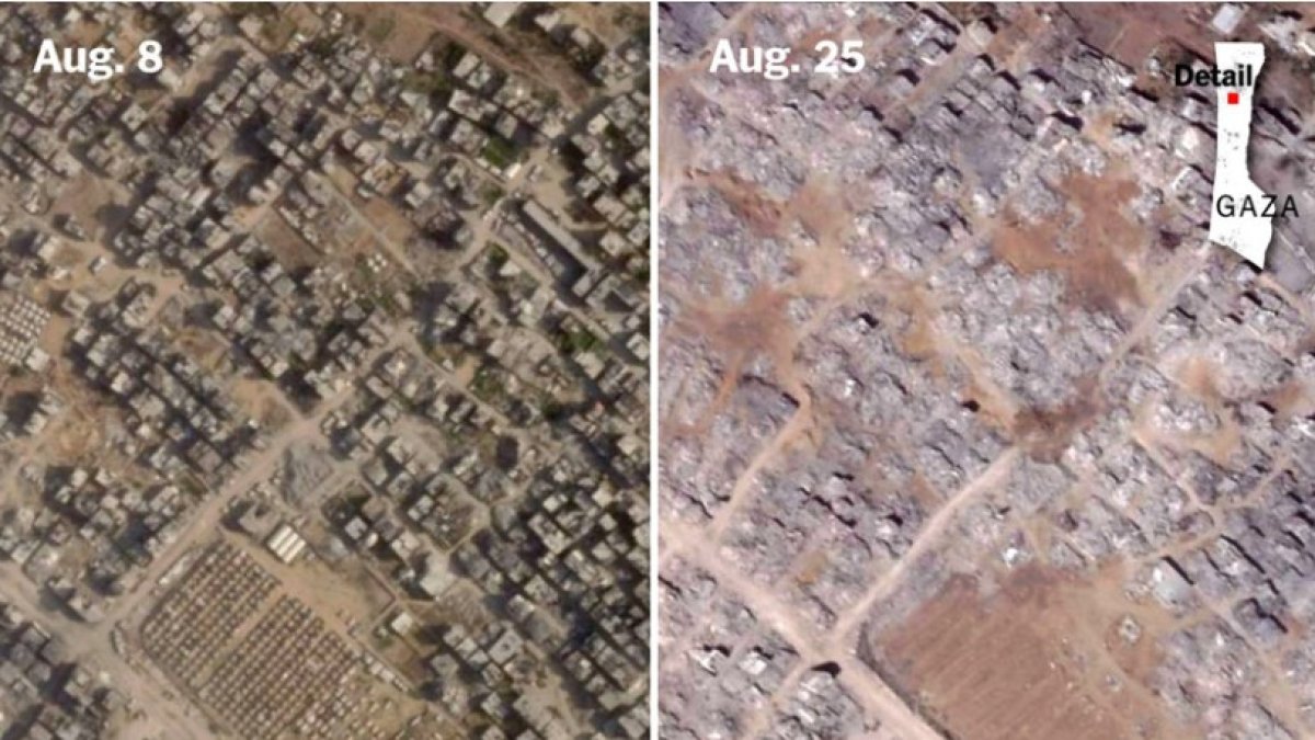 Gazze’de Zeytun mahallesi üç haftada adeta yerle bir oldu! Uydu görüntüleri İsrail saldırılarının boyutunu gözler önüne serdi