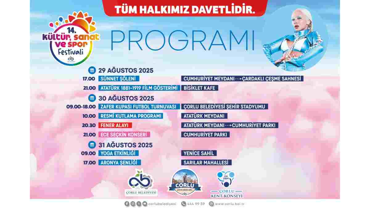 Çorlu’da 14. Kültür, Sanat ve Spor Festivali başlıyor