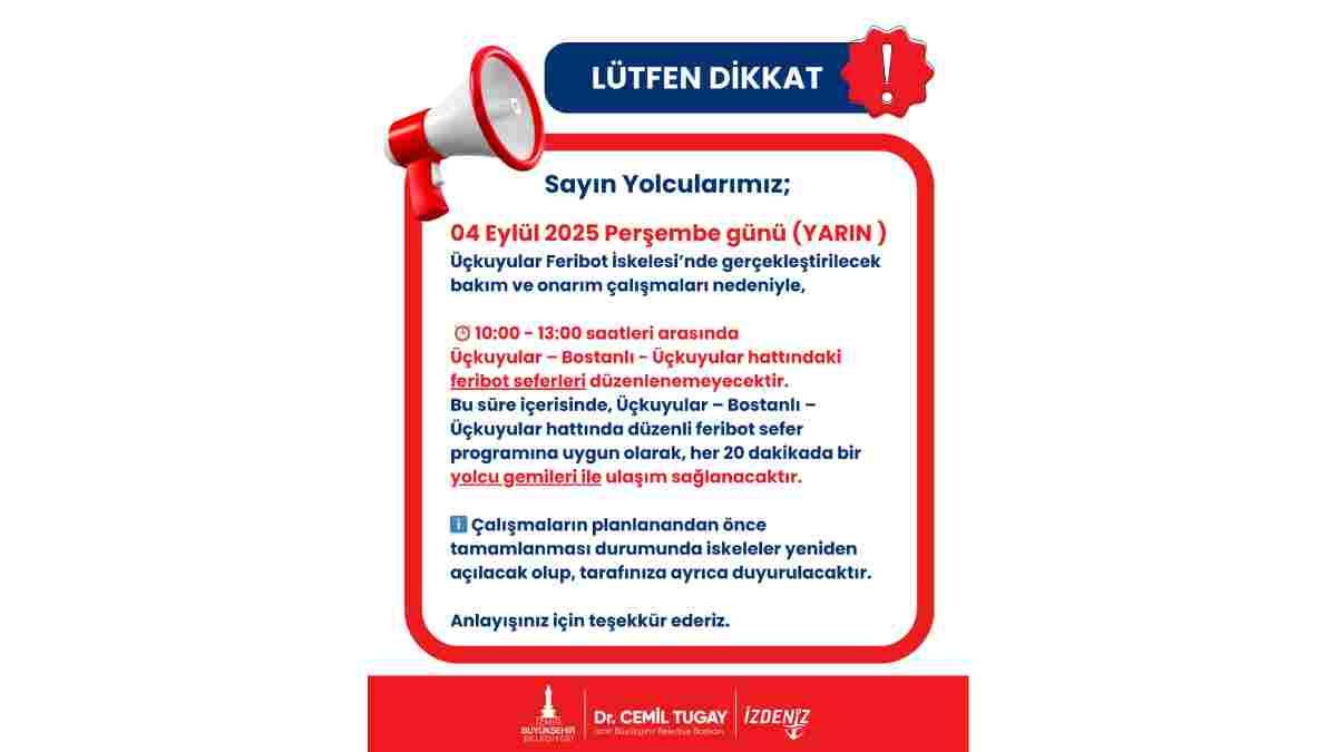 Perşembe günü feribot seferlerine üç saatlik ara