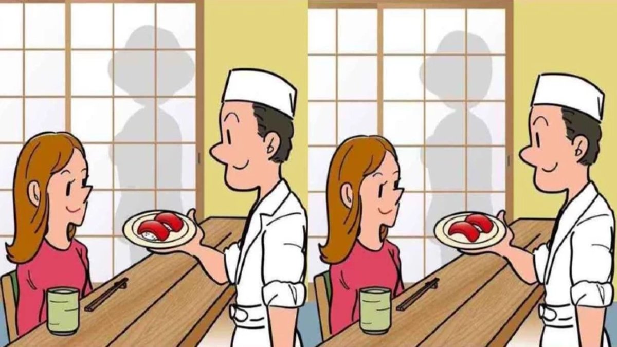 Sadece yüksek IQ'lular 12 saniyede görüyor: Suşi yiyen kadının olduğu iki resim arasındaki 3 farkı bulabilir misiniz?