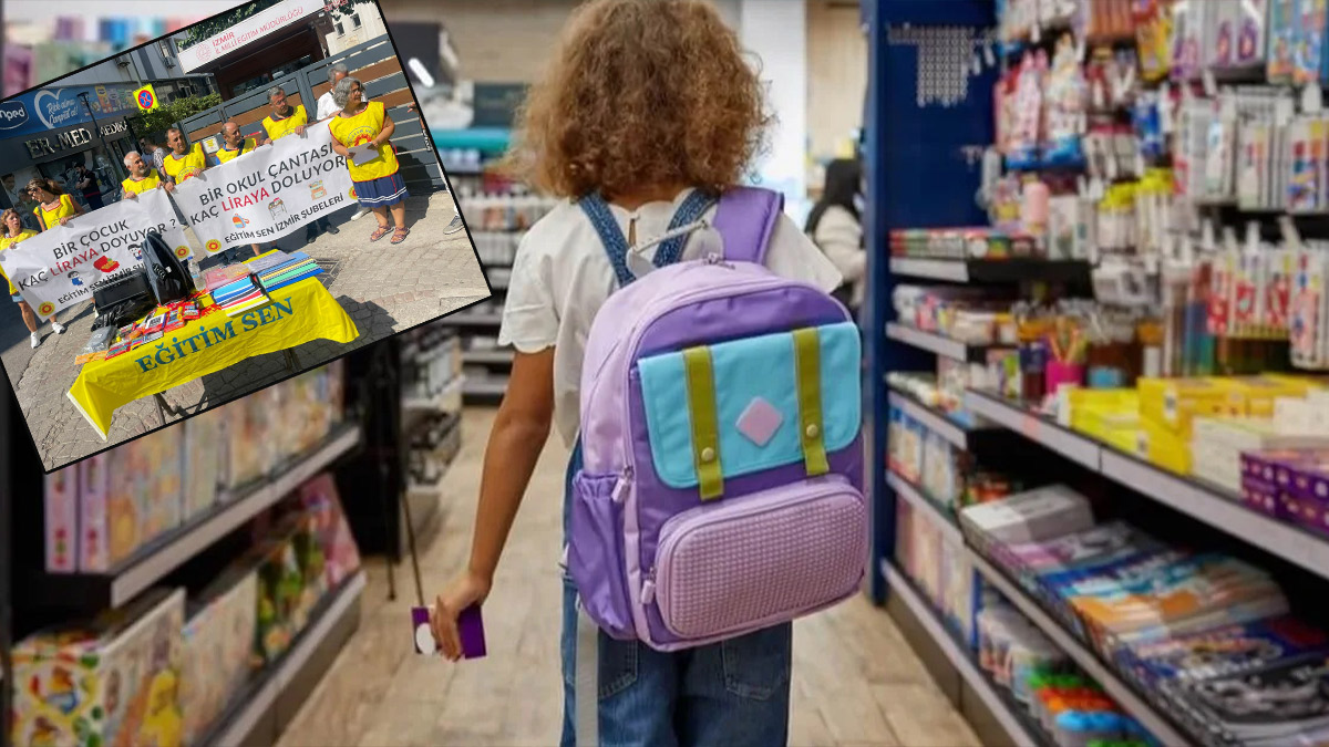 İzmir'de Eğitim-Sen'den İl Milli Eğitim Müdürlüğü önünde açıklama: Okul çantası 5 bin 800 liraya doluyor