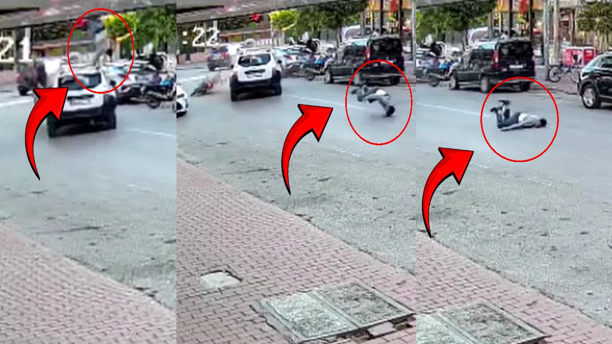 Cipe çarpan motosiklet sürücüsü metrelerce havaya savruldu: O anlar kamerada