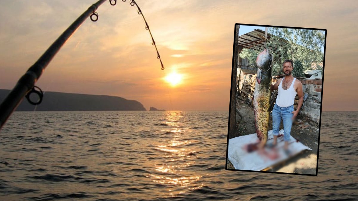 Manisa'da oltayla gelen kısmet: Kendi boyundan büyük, 70 kiloluk dev yayın balığı yakaladı!