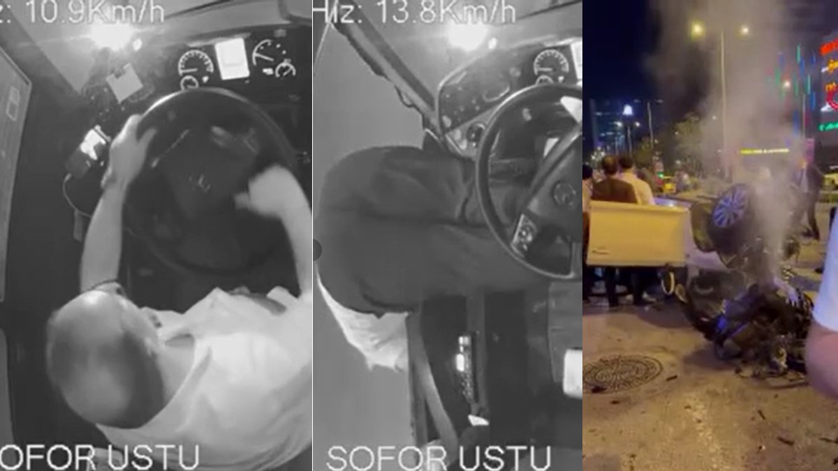 Otomobilin otobüse çarptığı kazanın görüntüleri dehşete düşürdü: Şoför cama sıkışarak ilerledi