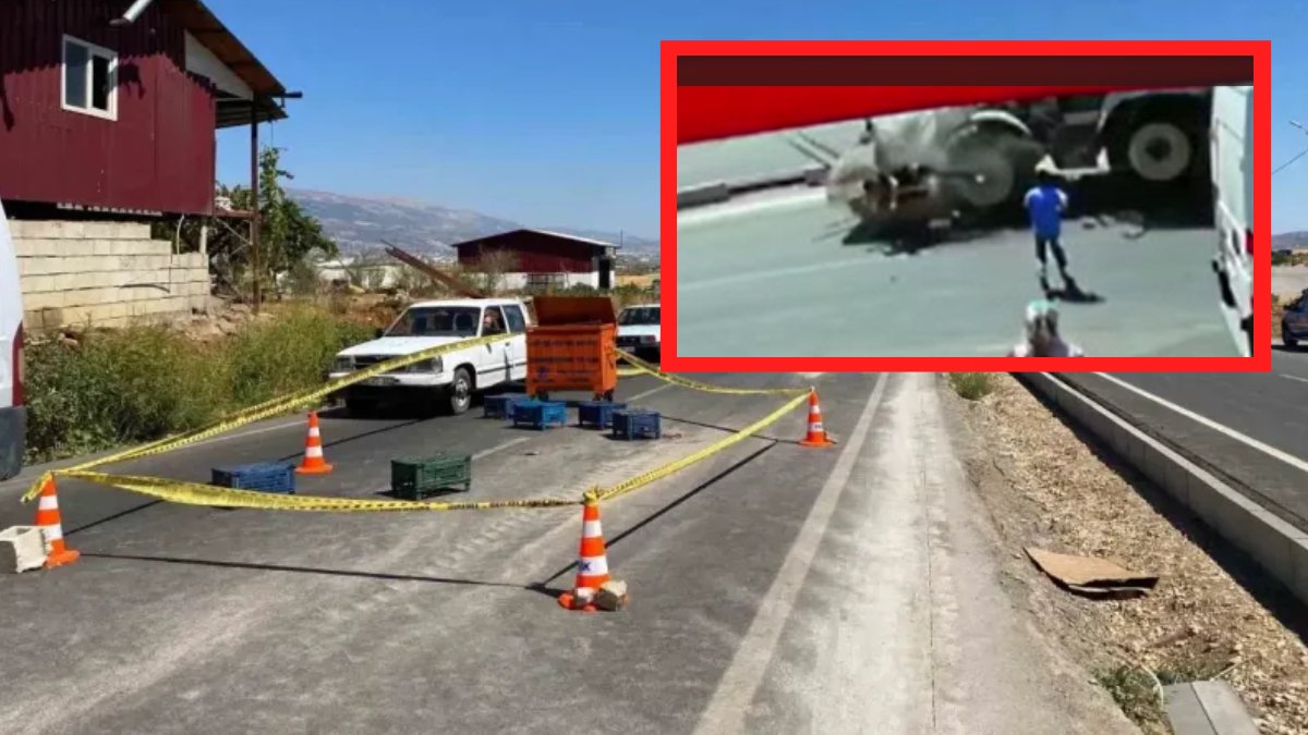 Feci kaza kamerada: Kucağındaki kardeşiyle yolun karşısına geçmeye çalışan ağabeye iş makinesi çarptı