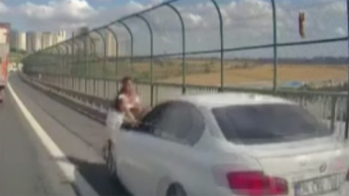 Kediyi kurtarmak isteyen kadına emniyet şeridinden gelen araç çarptı! O anlar kamerada