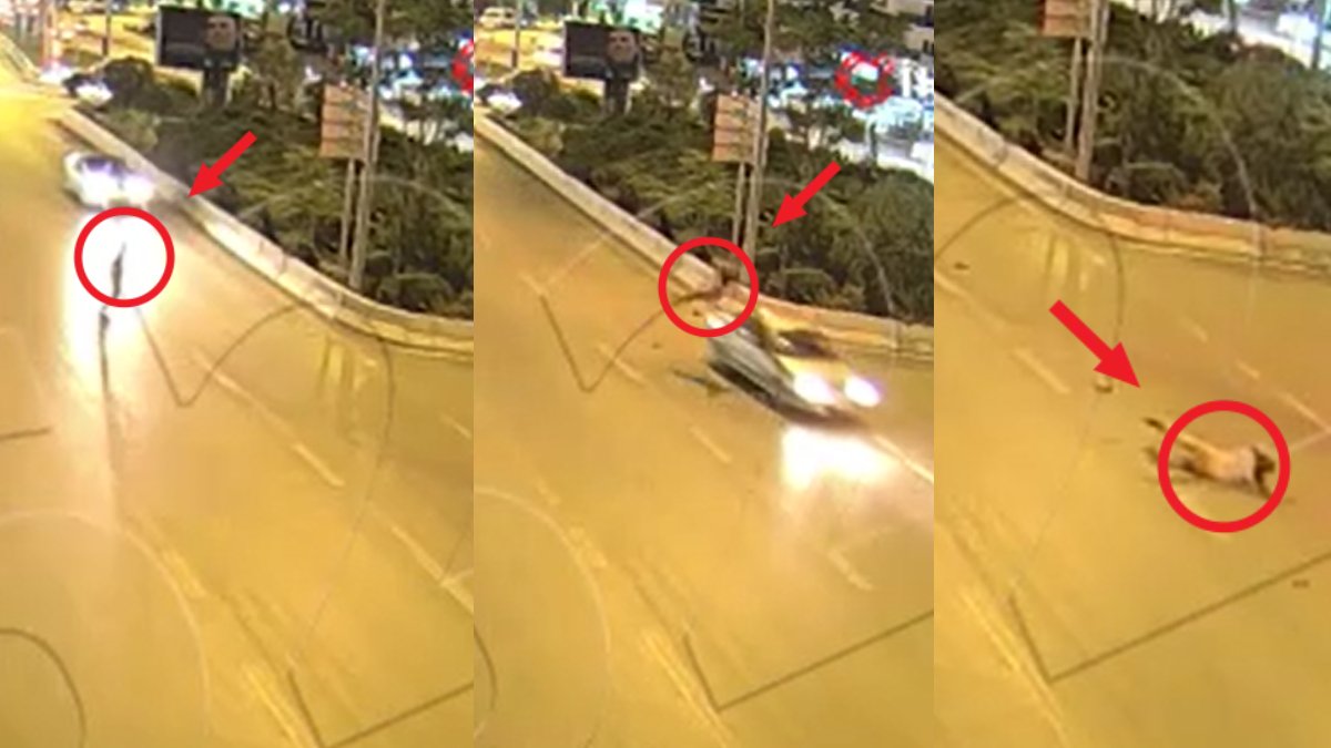 "Karşıya geçerim" sandı, koşmaya başladı! Hızla gelen araç metrelerce havaya savurdu: O anlar kamerada