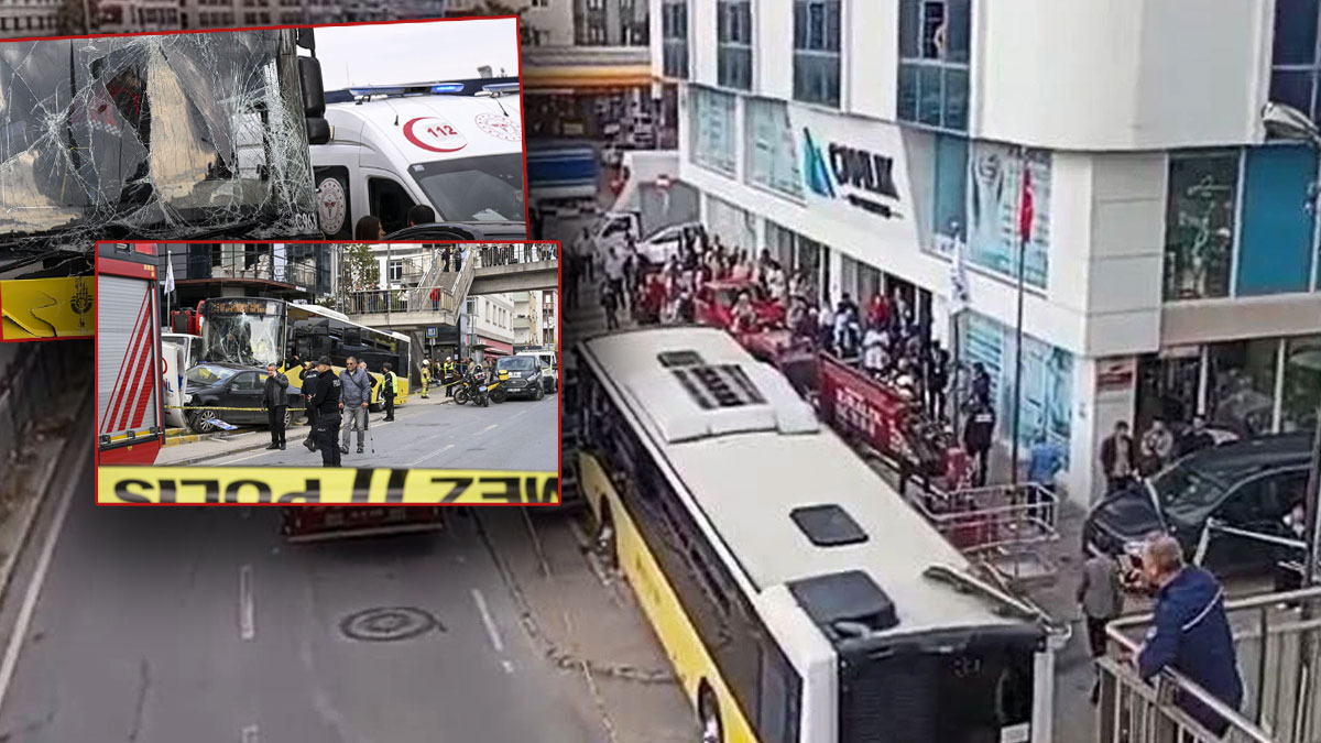 İETT otobüsü dehşeti kamerada: Motosiklet sürücüsüne sinirlenip durağa daldı