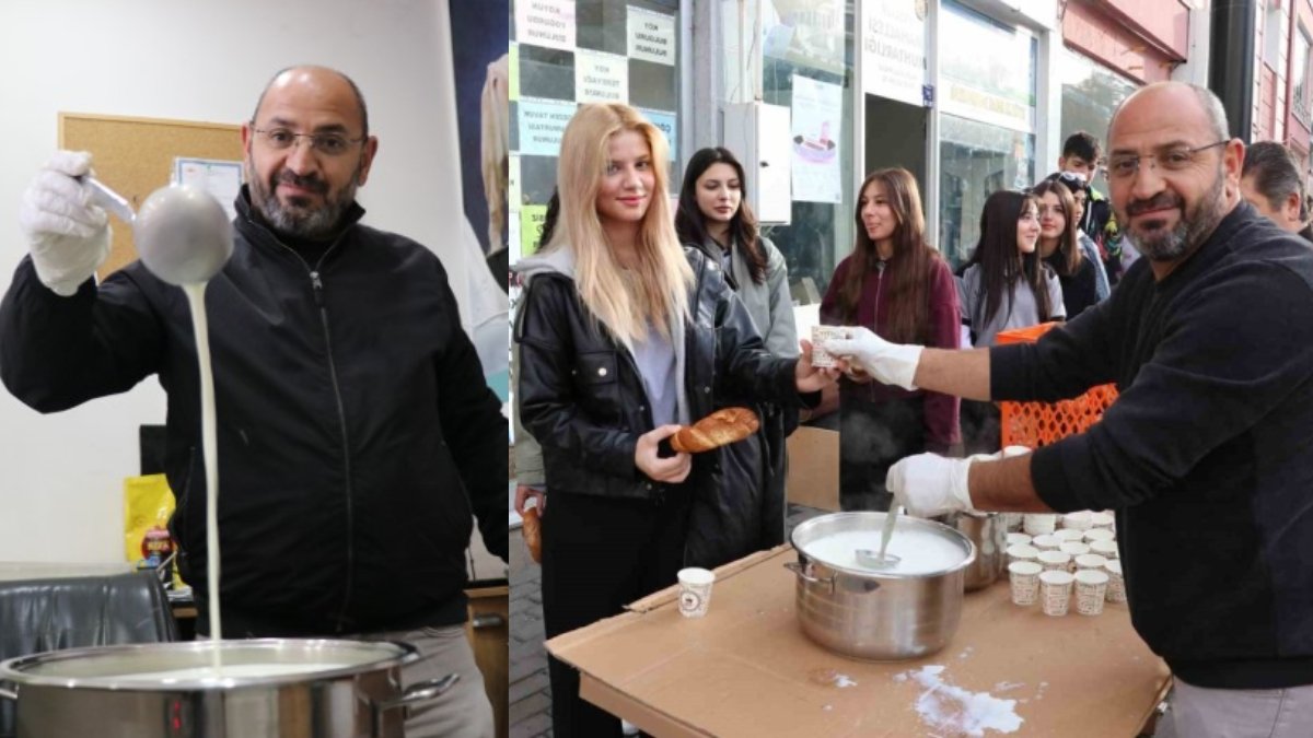 Yıllarca köy sütünü kötülemişlerdi, önyargıyı kırmak istedi! Her sabah öğrencilere doğal süt ve simit ikram ediyor