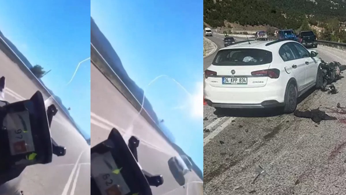 Feci motosiklet kazasının kask kamerası görüntüleri ortaya çıktı! Ters yönden gelen otomobil can aldı