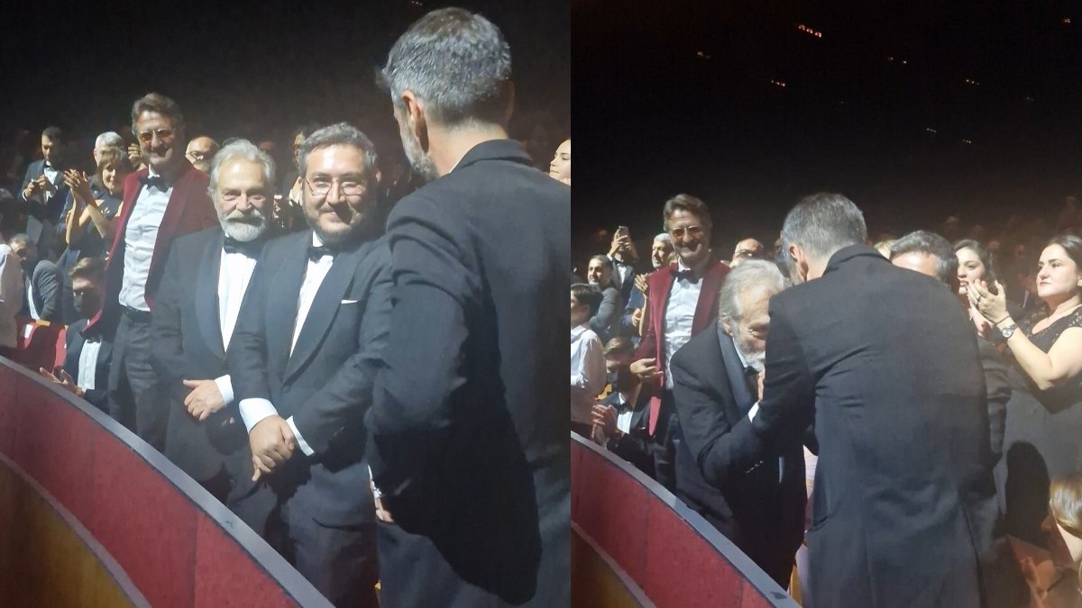 Galada saygı yarışı! Haluk Bilginer film galasında yönetmenin elini öpmek istedi