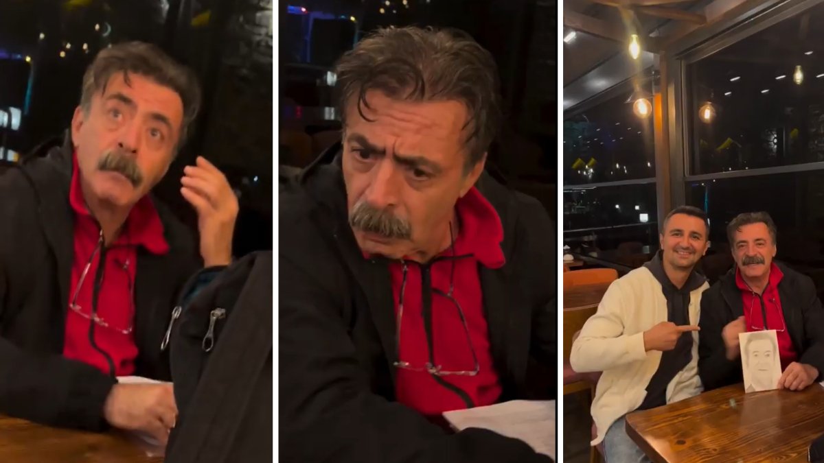 Karakalem sanatçısı kafede Levent Ülgen'i gördü, çizdi! Portresini teslim alan Ülgen'in tepkisi gündem oldu