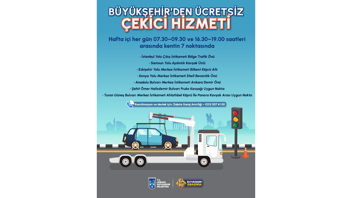 Büyükşehir'den ücretsiz çekici hizmeti: O ilimizde 7 farklı kritik noktada kayar kasalı çekiciler görev yapacak