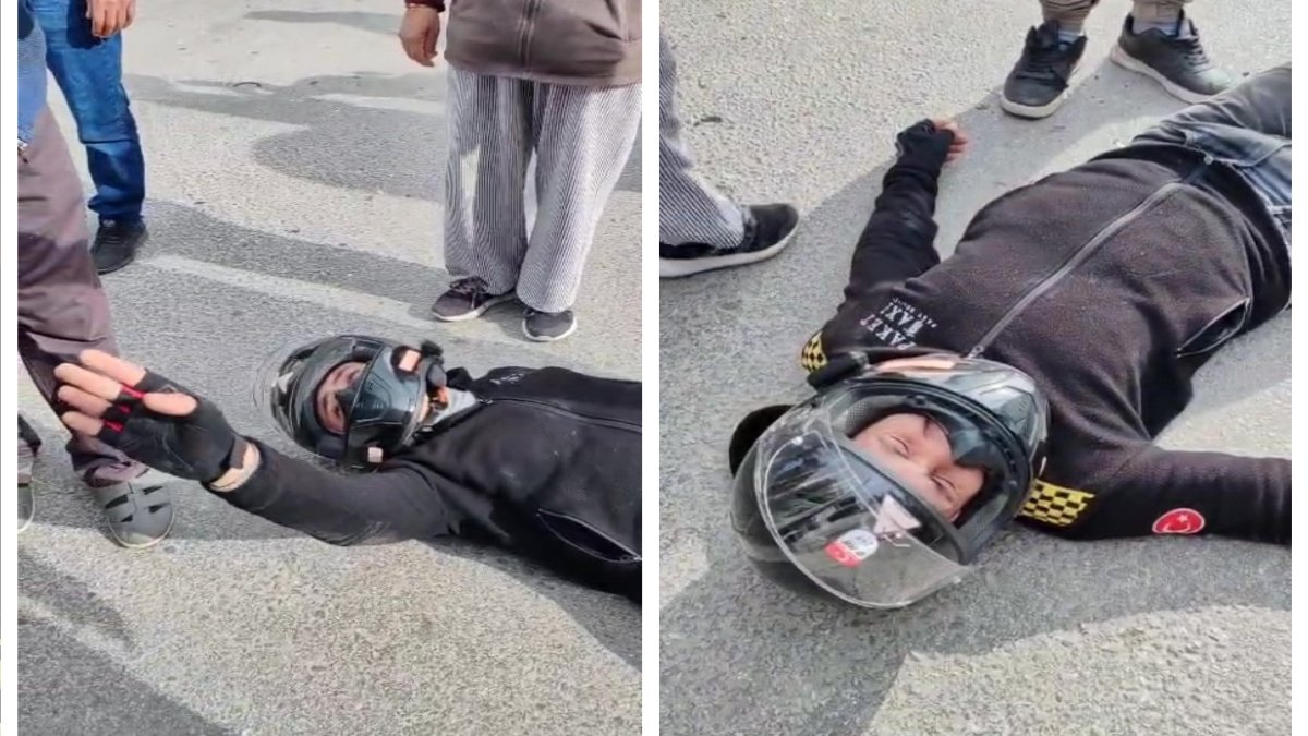 İnsanlık dersi: Kazada yaralanan motosiklet sürücüsü, yattığı yerden anneyi ve çocuğu teselli etti