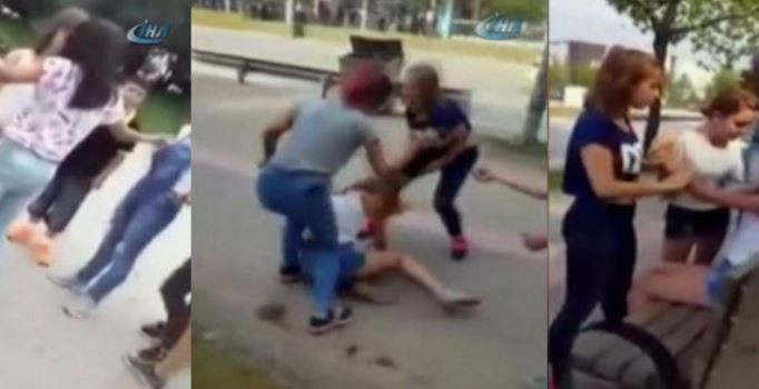 Bursa'da tekme tokat kız kavgası kamerada