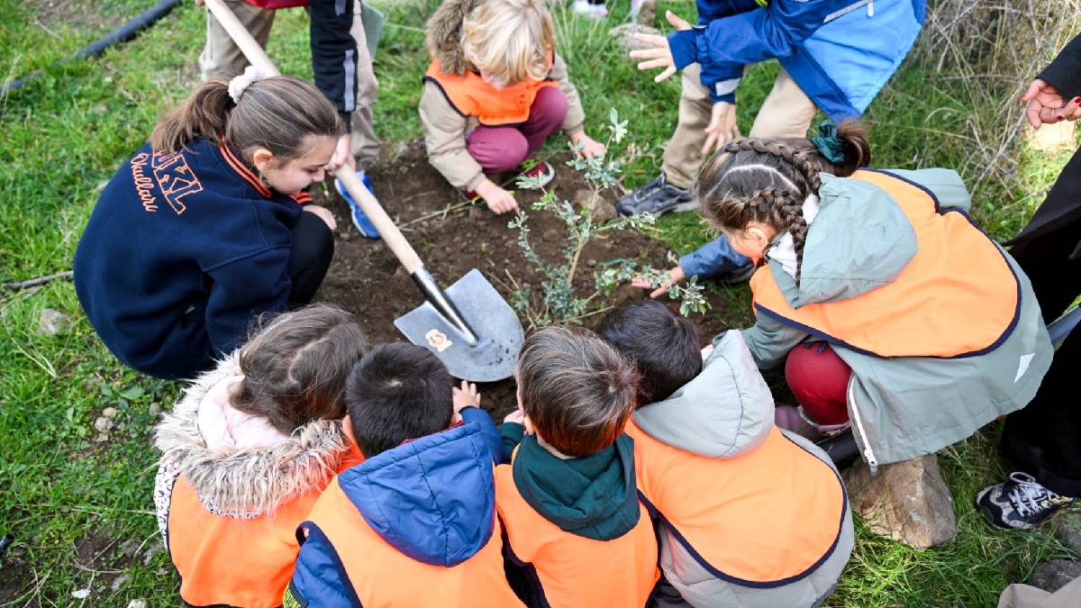 Bornova’da miniklerden geleceğe bırakılan miras: 200 zeytin fidanı toprakla buluştu