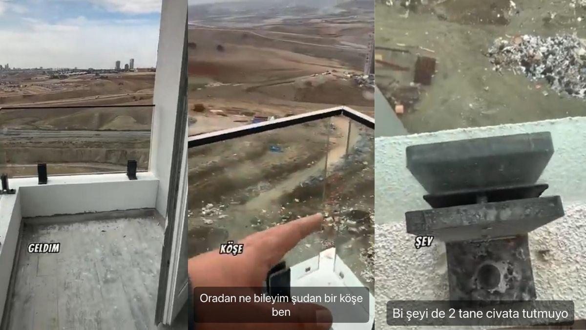 Yeni binanın balkon camları şaşkına çevirdi! “Bu nasıl bir sistem” diyerek paylaştı: Sadece 2 cıvata tutuyor!