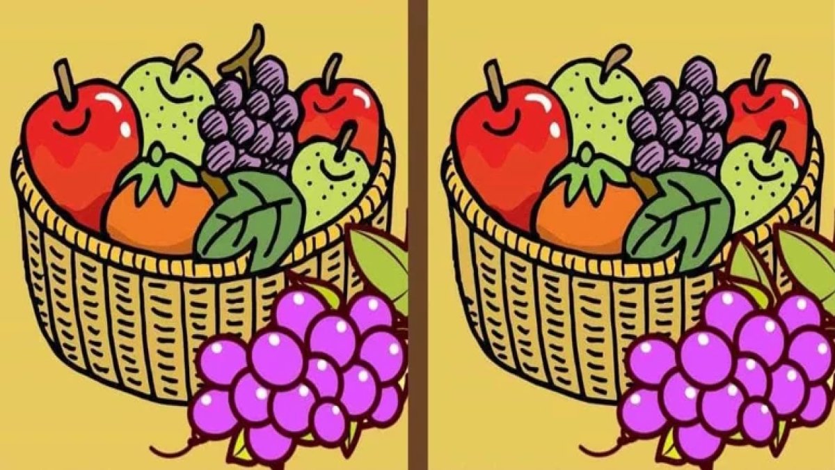 Görsel zeka testi! Dolu meyve sepetindeki 3 farkı 12 saniyede bulanlar dahi çıkıyor