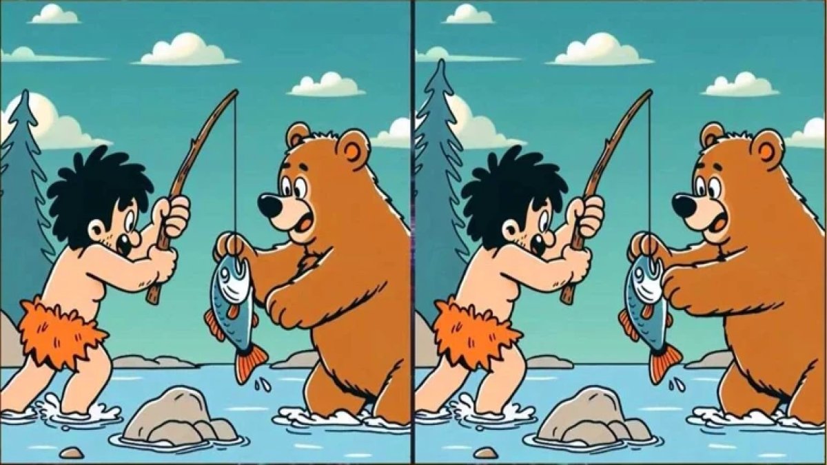 IQ testi: Yüksek zekalılar için 12 saniyelik limit! Ayı ve balıkçı görselindeki 3 gizli farkı bulun