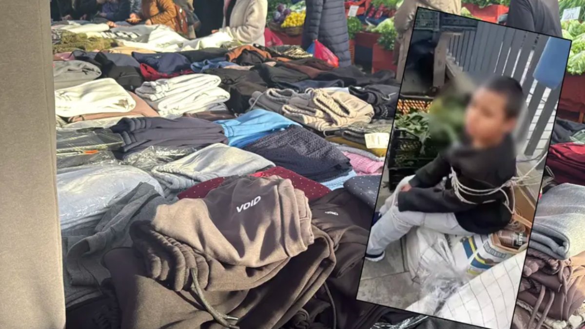 Eşofman çalan çocuğu iple bağladılar: Esnaf gözaltına alındı
