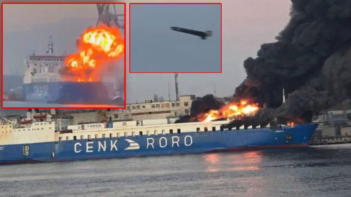 Saldırının yeni görüntüleri ortaya çıktı! Rusya'nın Türk RO-RO gemisi Cenk'i hedef alması böyle kaydedildi