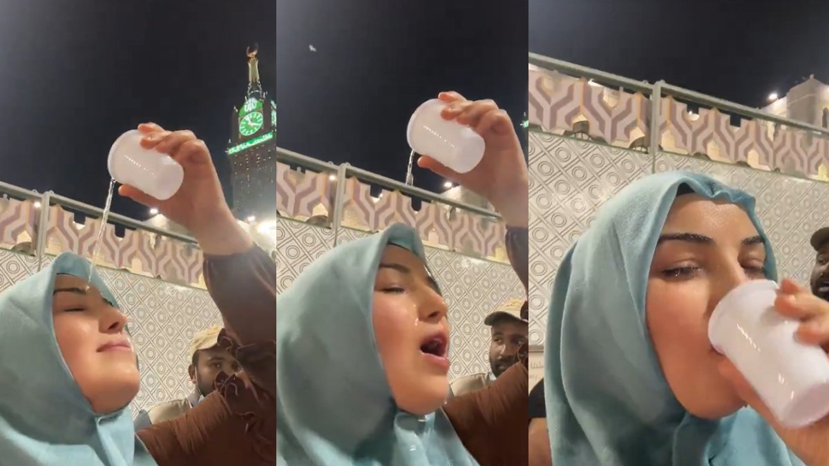 Kutsal mekanda TikTok videosu sinir uçlarına dokundu! Umre’de zemzemli paylaşım tepki çekti: Yüzünden aşağı döktü