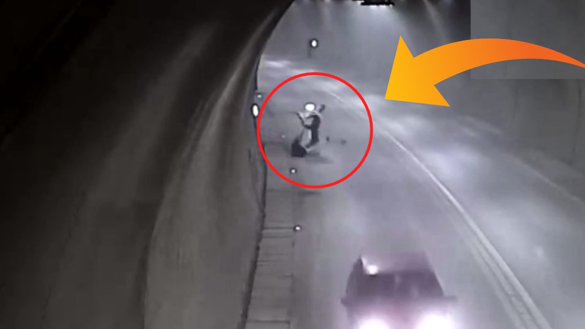 Motosiklet tünelde kontrolden çıkıp takla attı! Motosiklet sürücüsü 1 dakika sonra yoluna devam etti