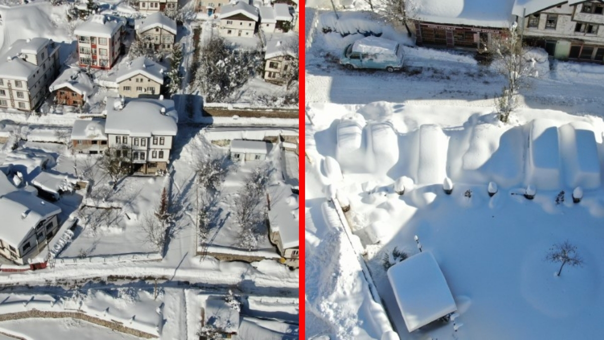 Kar o ilimizi etkisi altına aldı, arabalar kayboldu! Kar kalınlığı 1,5 metreyi aştı