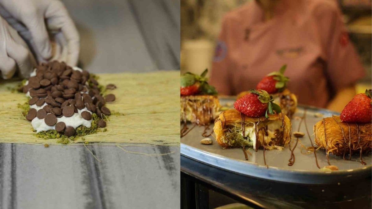 Hem çikolatalı hem kaymaklı! Bu kadayıf diğerlerine benzemiyor: Adanalı tatlıcıdan "Çikolatalı Kaymaklı Kadayıf Sarma"