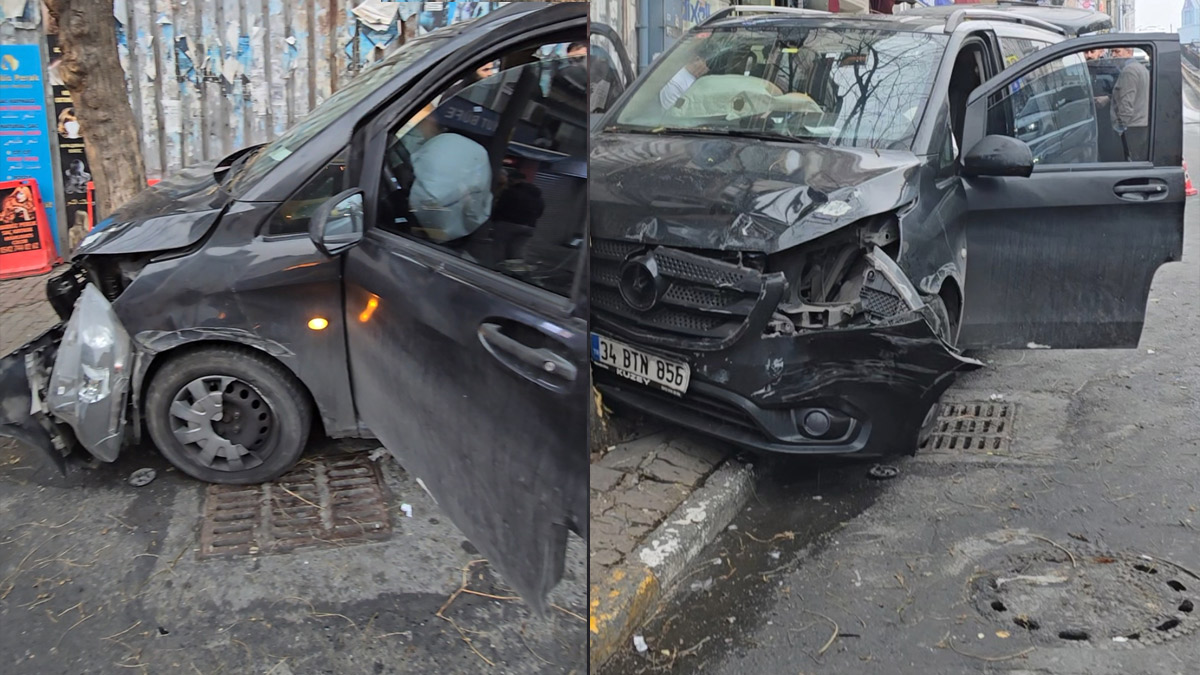 Taksim'de faciadan dönüldü: El freni unutulan minibüs kontrolden çıktı