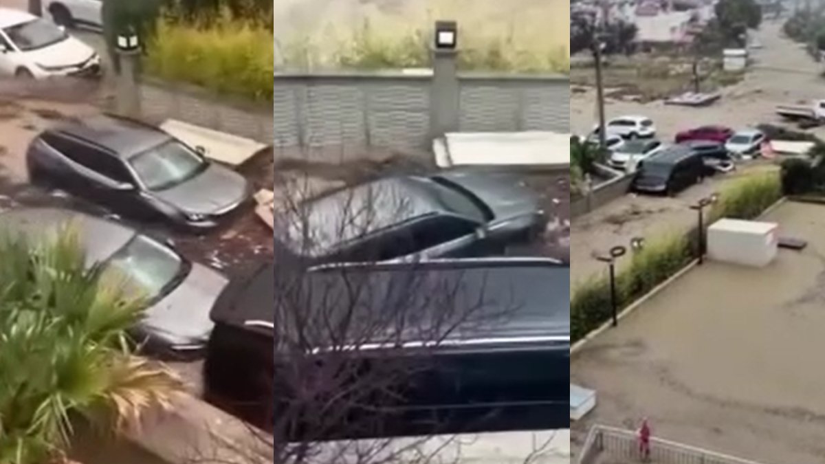 Sadece 30 dakika yağdı, ortalığı sel götürdü! Araçlar sel sularına kapıldı