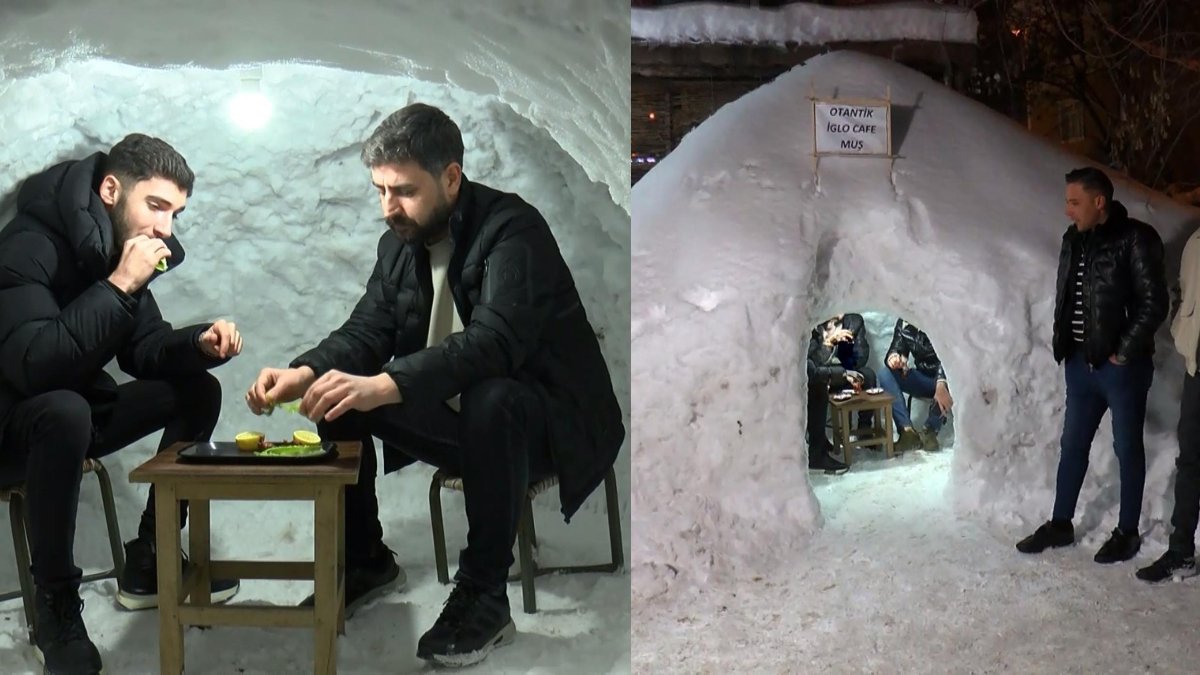 Muş’ta kar çilesi eğlenceye dönüştü: Kardan ‘iglo kafe’de çiğ köfte keyfi!