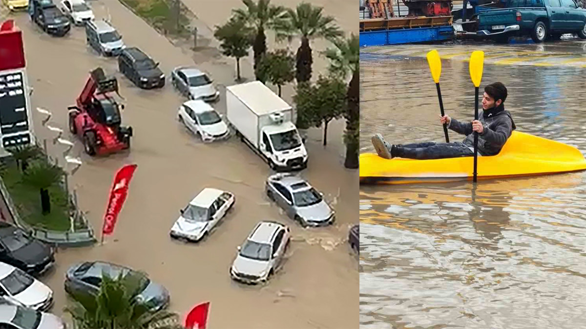 Adana'da sağanak hayatı felç etti: Evleri su bastı, yollar göle döndü, sokaklarda kano ve leğenle gezildi