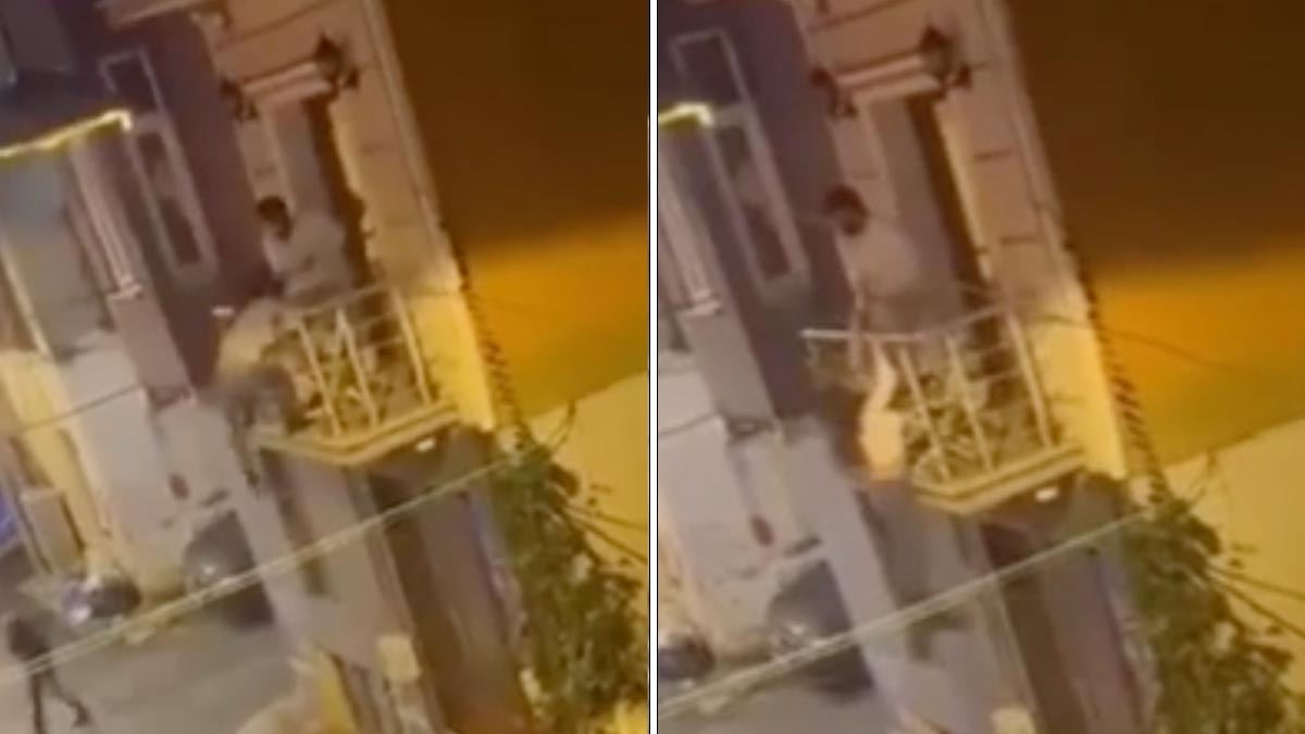 Beyoğlu’nda balkondan atlamak isteyen kadını eşi yakaladı