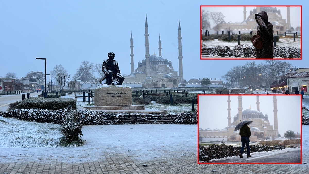 Balkanlardan geldi Edirne’yi etkisi altına aldı! Tarihi şehir beyaza büründü: Ortaya kartpostallık görüntüler çıktı