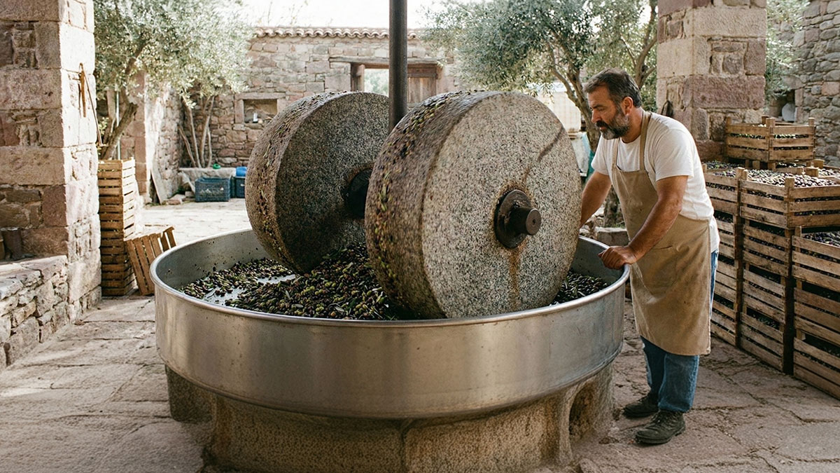 Taş devri yöntemiyle en kral zeytinyağını çıkarıyor!