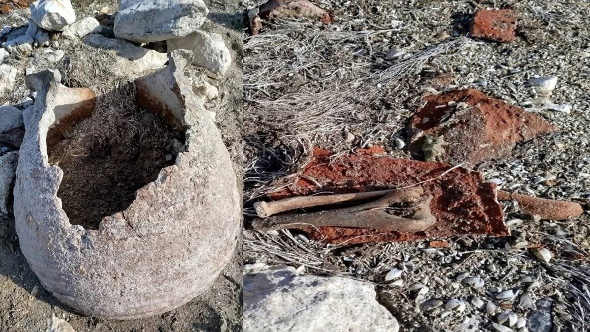 Eğirdir Gölü'nün suyu çekildi: İnsan kemikleri bulunan küpler ortaya çıktı