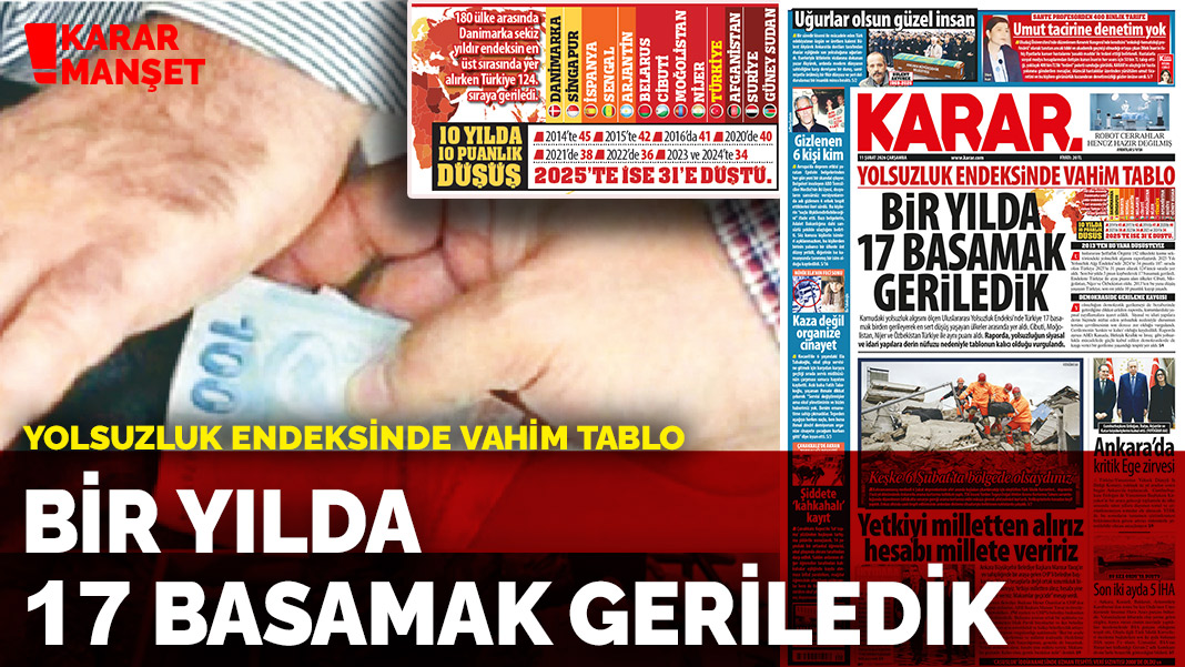 Yolsuzluk endeksinde vahim tablo: Bir yılda 17 basamak geriledik