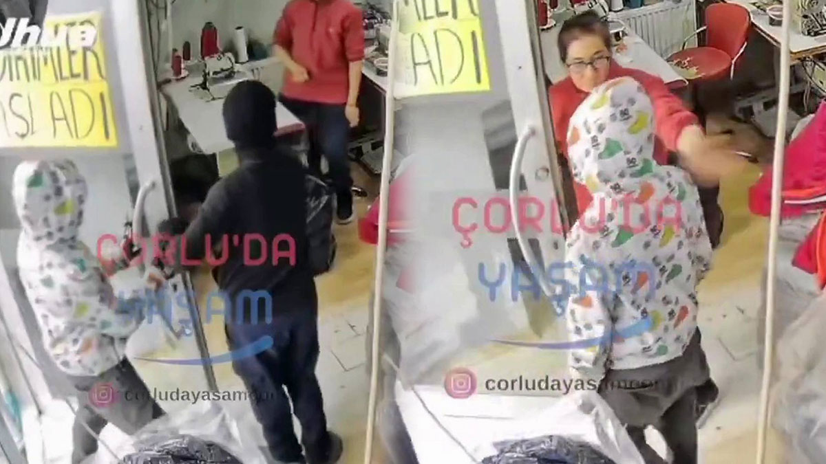 Dükkana giren soyguncuları tokatlayarak kovdu!