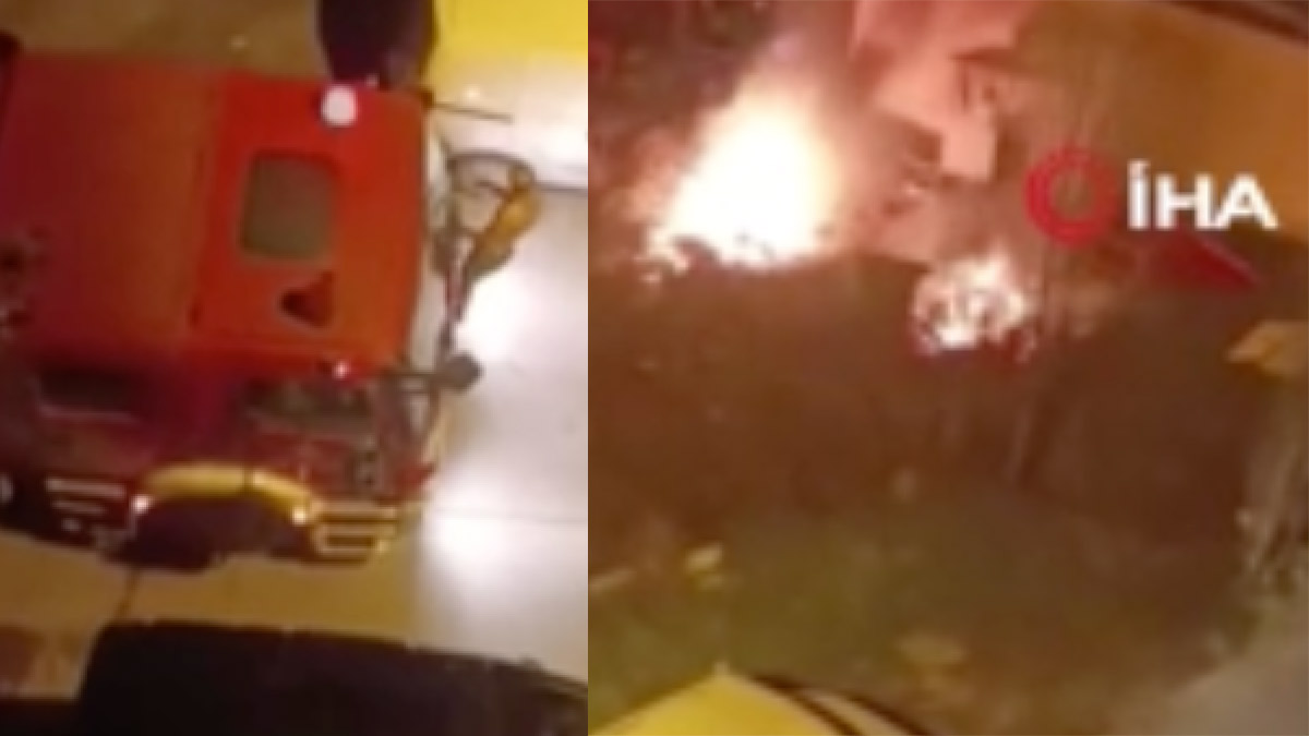 Başakşehir'de korkutan olay! Evini ateşe verdi, itfaiye aracının üstüne çıktı