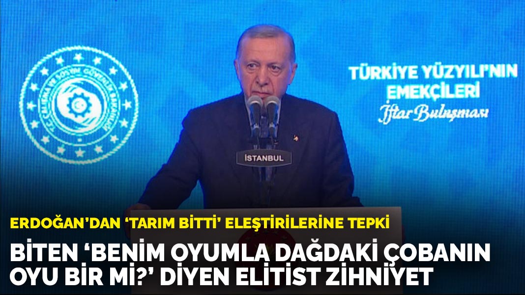Erdoğan’dan ‘Tarım bitti’ eleştirilerine tepki: Biten ’Benim oyumla dağdaki çobanın oyu bir mi?' diyen elitist zihniyet