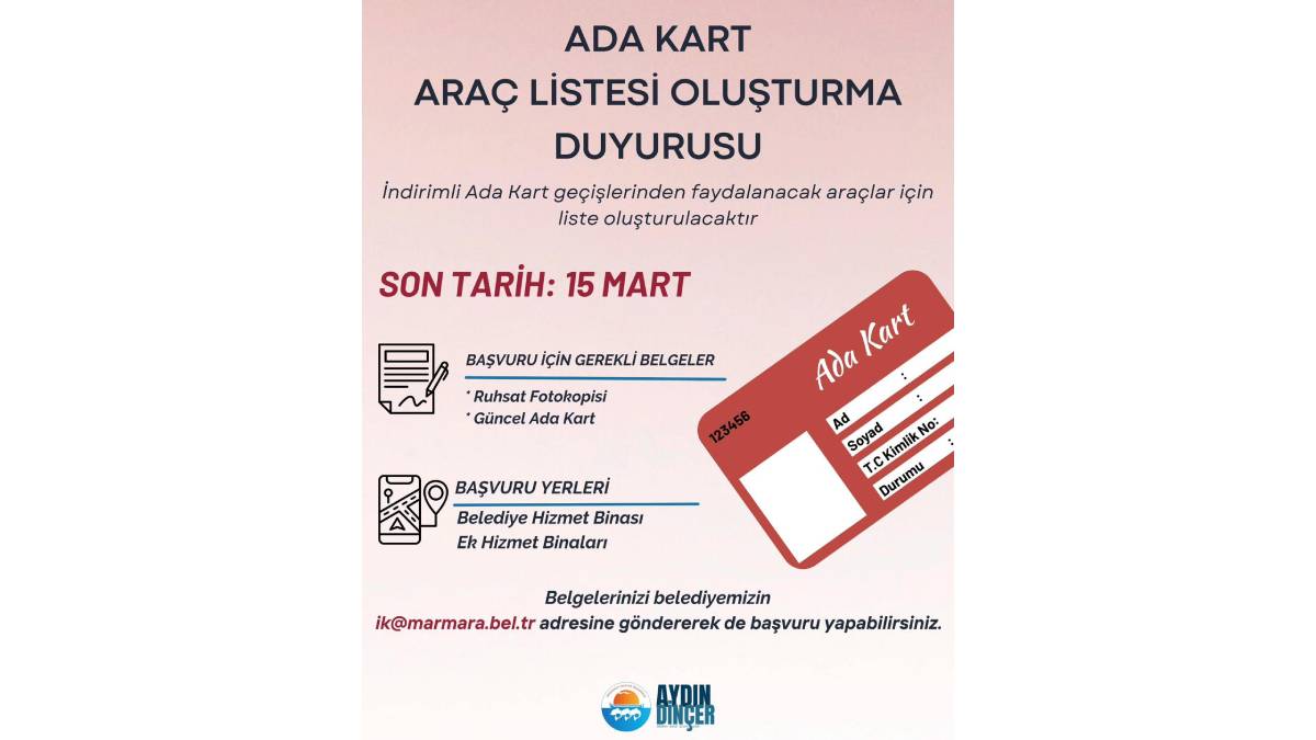 Marmara Adalar Belediyesindan Ada Kart için önemli duyuru