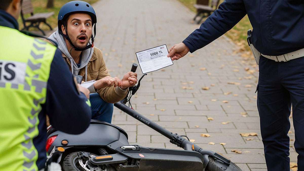 Yaya yoluna giren e-scooter sürücüsüne 5.000 TL şoku