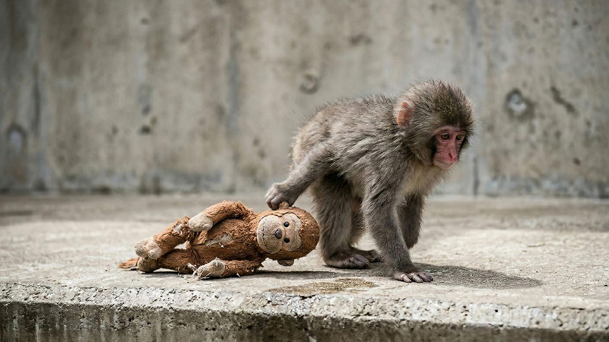 Annesiz büyüyen 7 aylık maymunun tek arkadaşı pelüş oyuncak