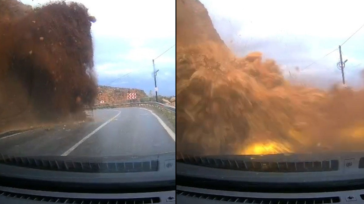 Heyelan seyir halindeki aracı vurdu! O anlar kamerada