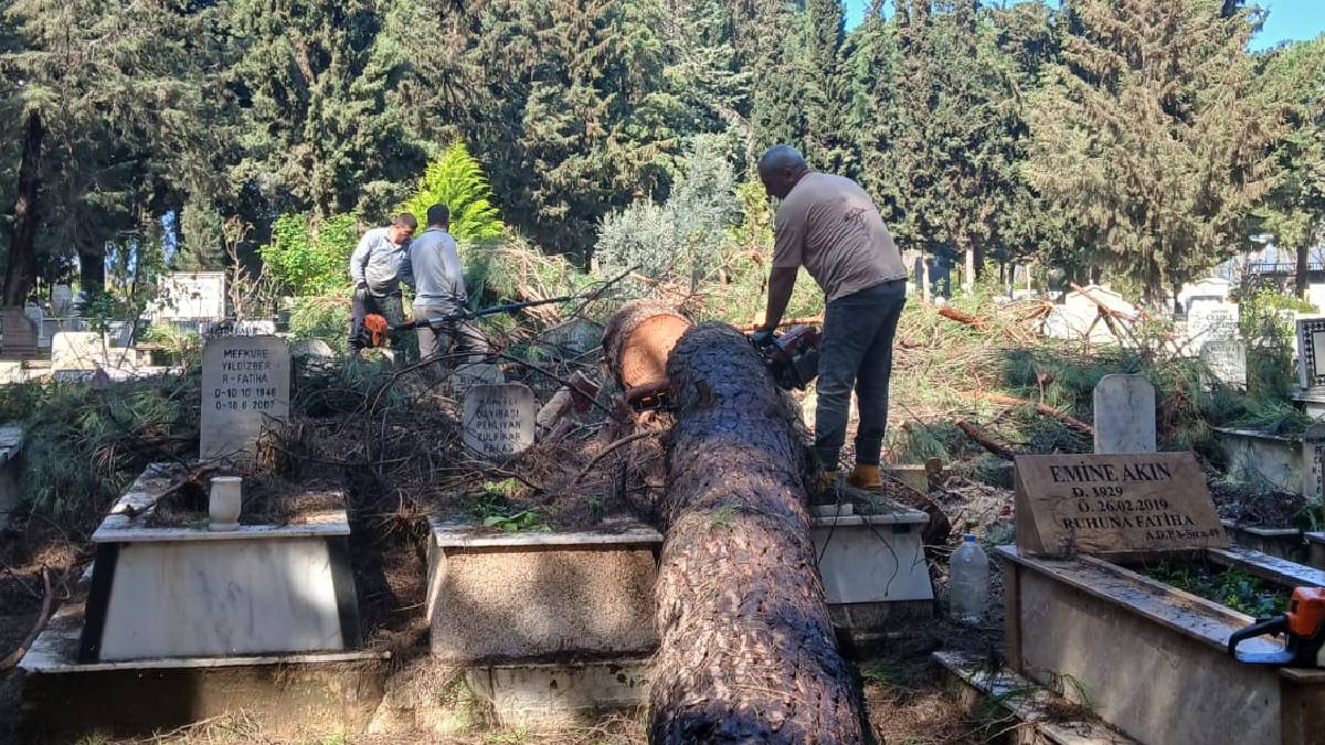 Fırtınadan etkilenen mezarlıklara hızlı müdahale